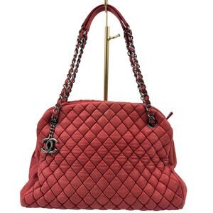 Chanel Just Mademoiselle Large Bowling Bag in Pink Quilted Nubuck Leather